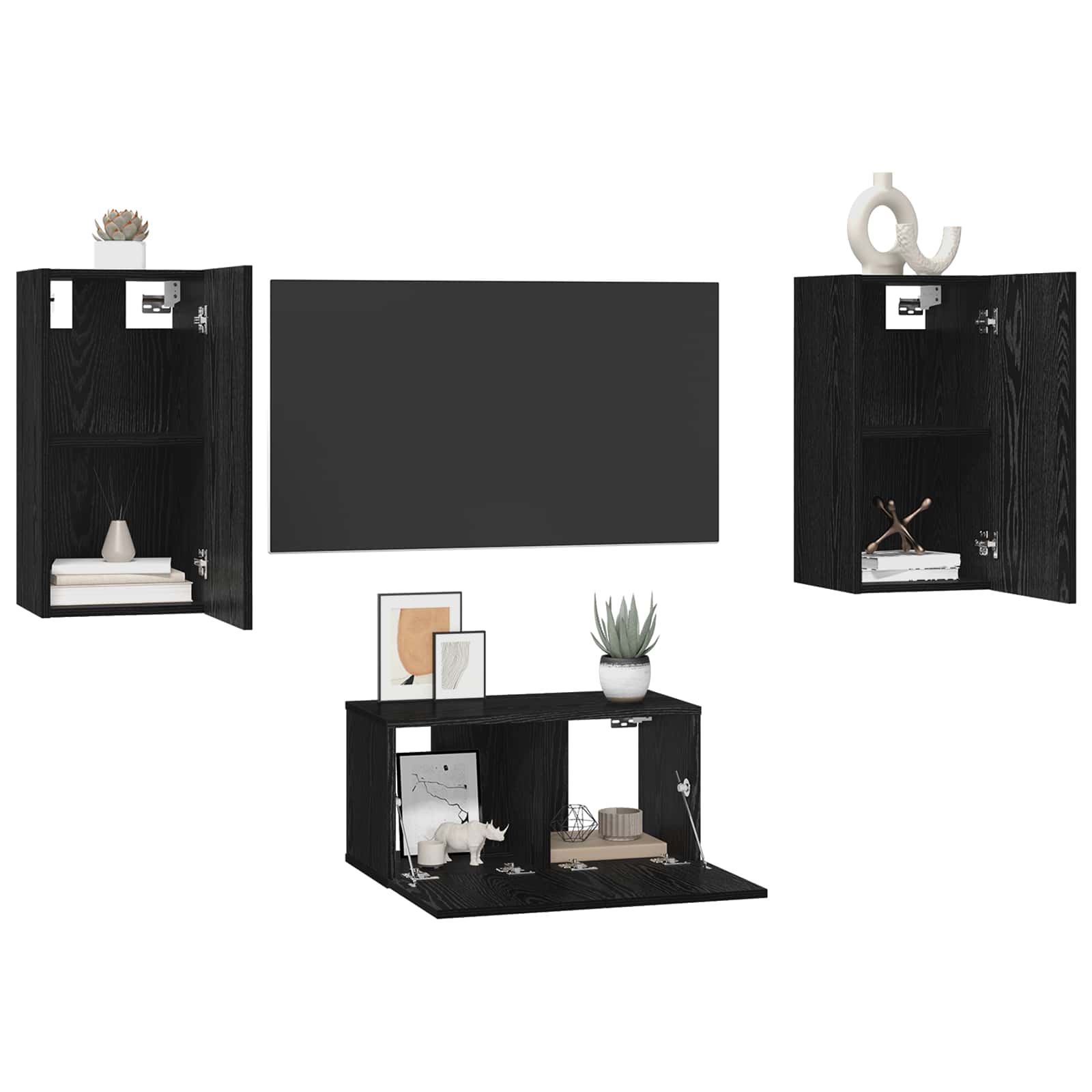 TV spintelių komplektas 3 pcs Juodas ąžuolas 60 x 30 x 30.5 cm
