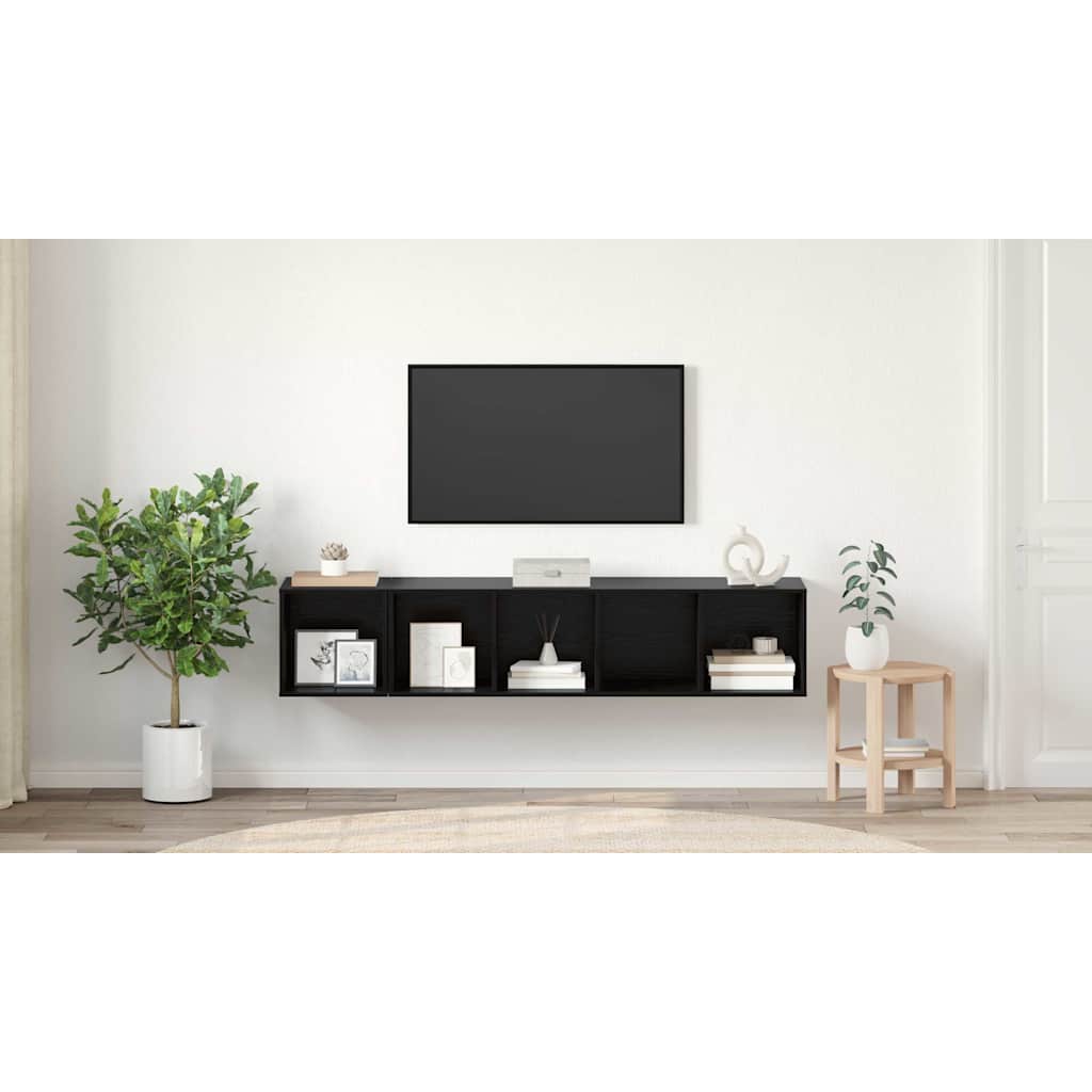TV spintelės komplektas 2 pcs juoda ąžuolo 37 x 37 x 142.5 cm