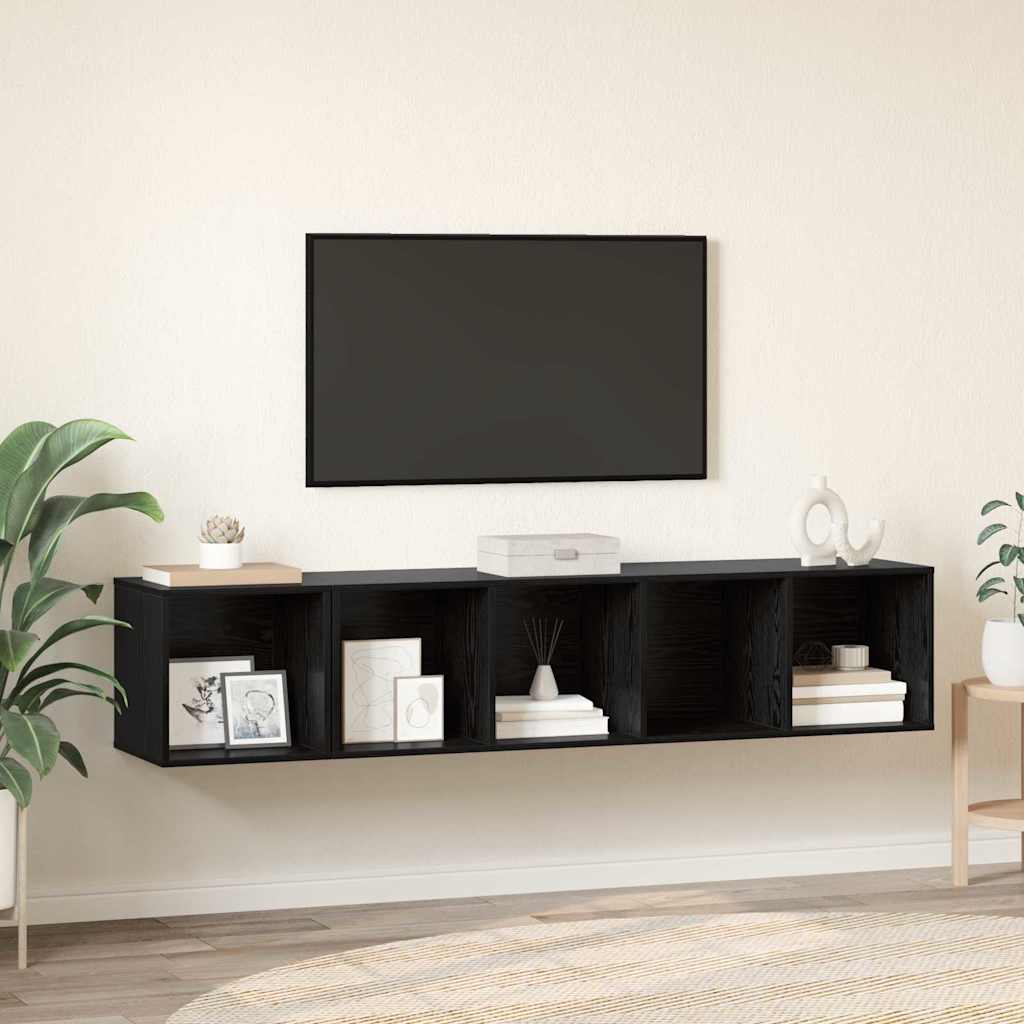 TV spintelės komplektas 2 pcs juoda ąžuolo 37 x 37 x 142.5 cm