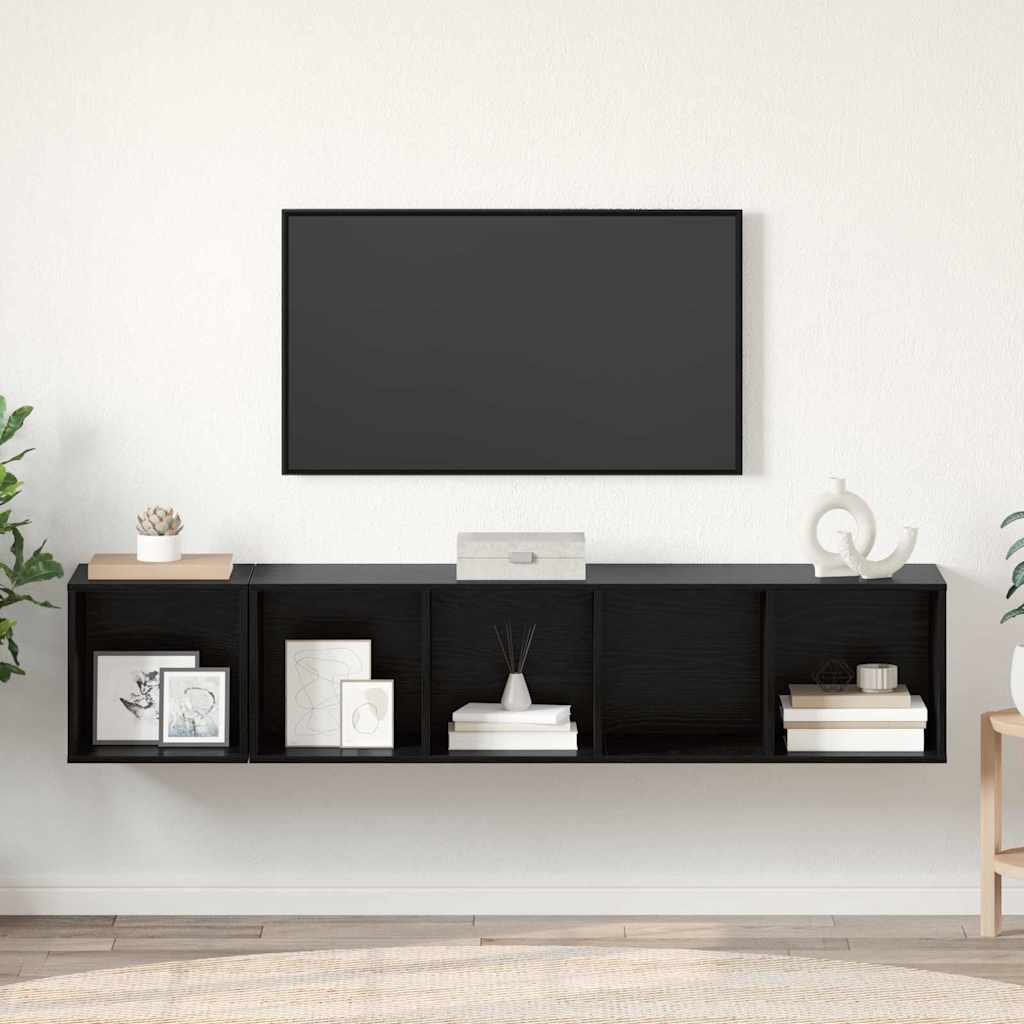 TV spintelės komplektas 2 pcs juoda ąžuolo 37 x 37 x 142.5 cm