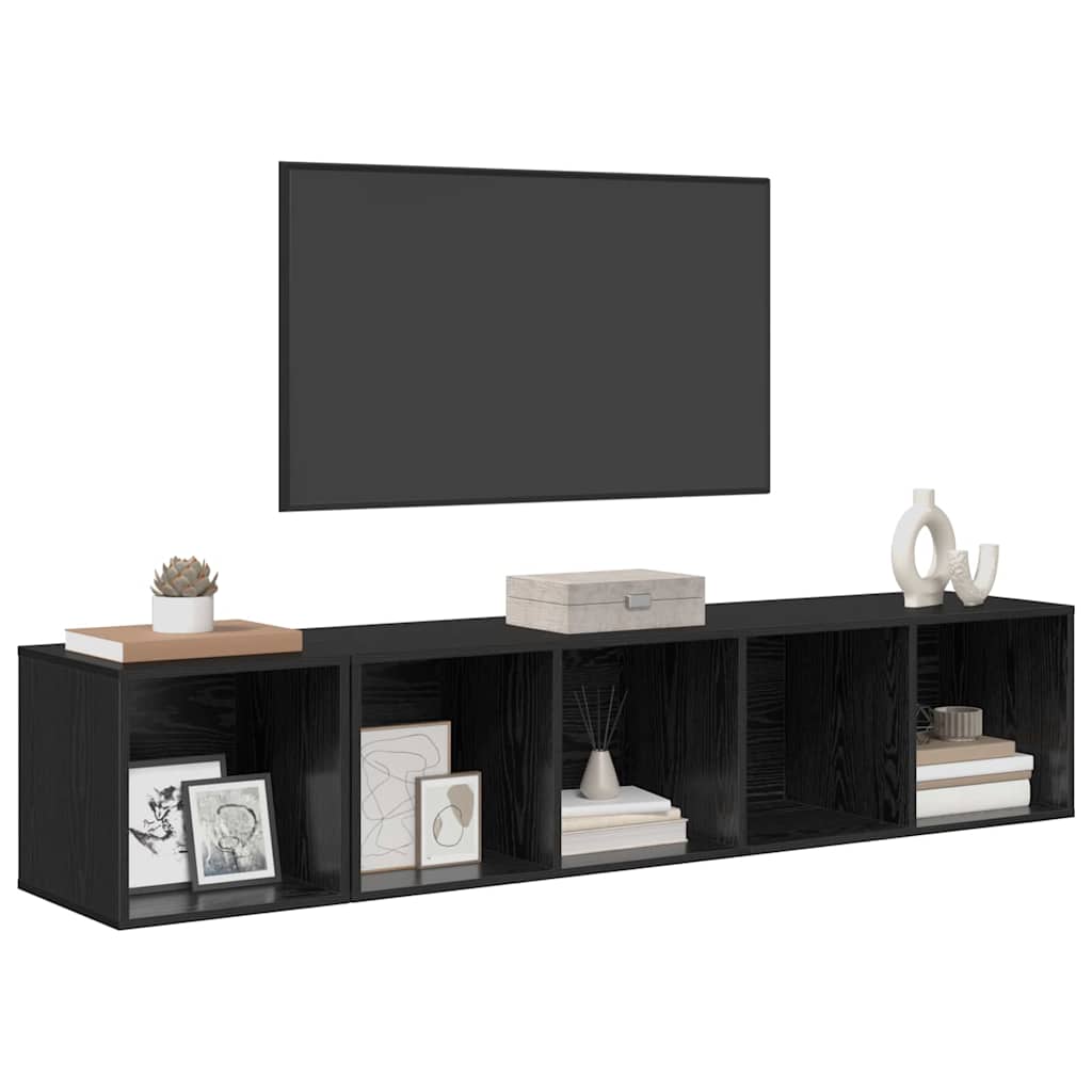 TV spintelės komplektas 2 pcs juoda ąžuolo 37 x 37 x 142.5 cm