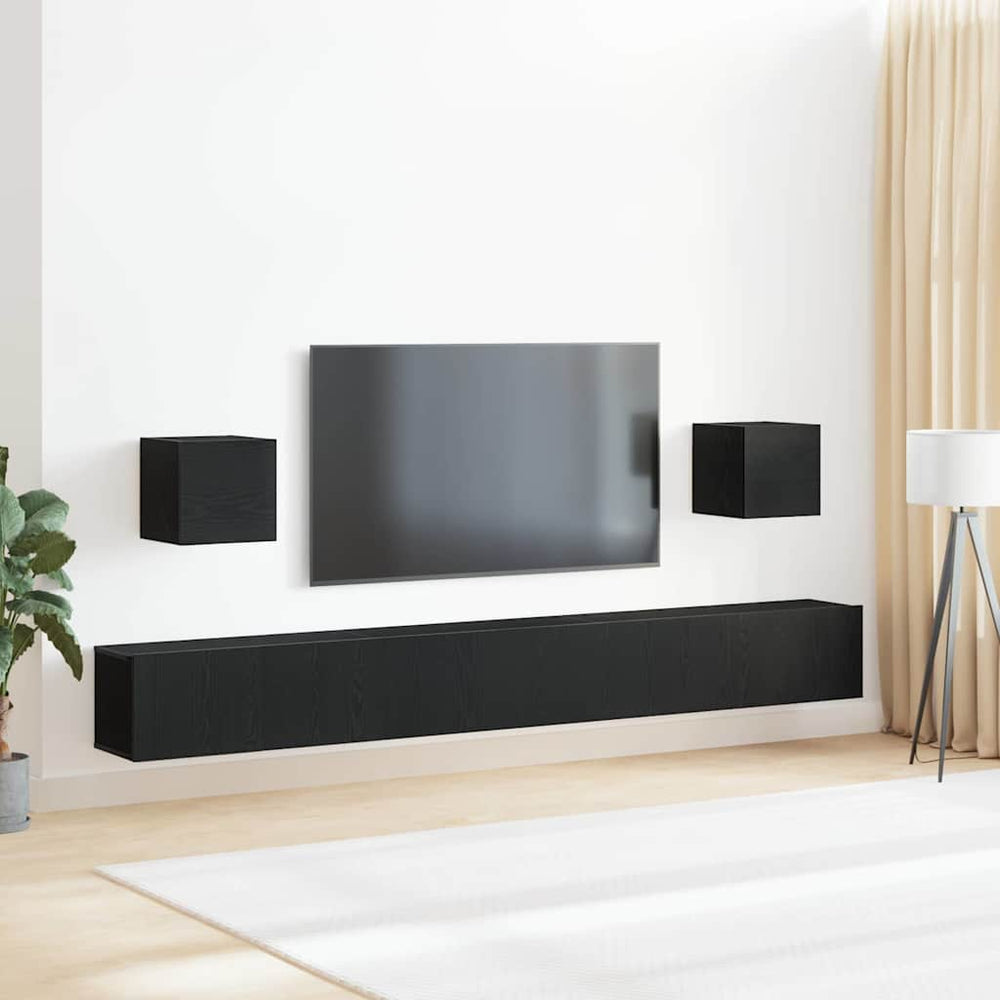 7 vienetų TV spintų komplektas Juodasis ąžuolas Inžinerinis medis