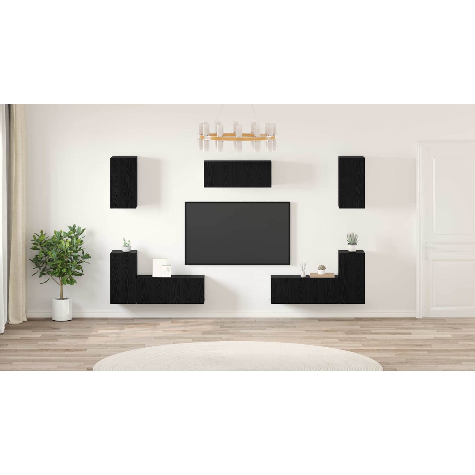 TV spintelių komplektas 7 pcs Juodas ąžuolas Apdirbta mediena
