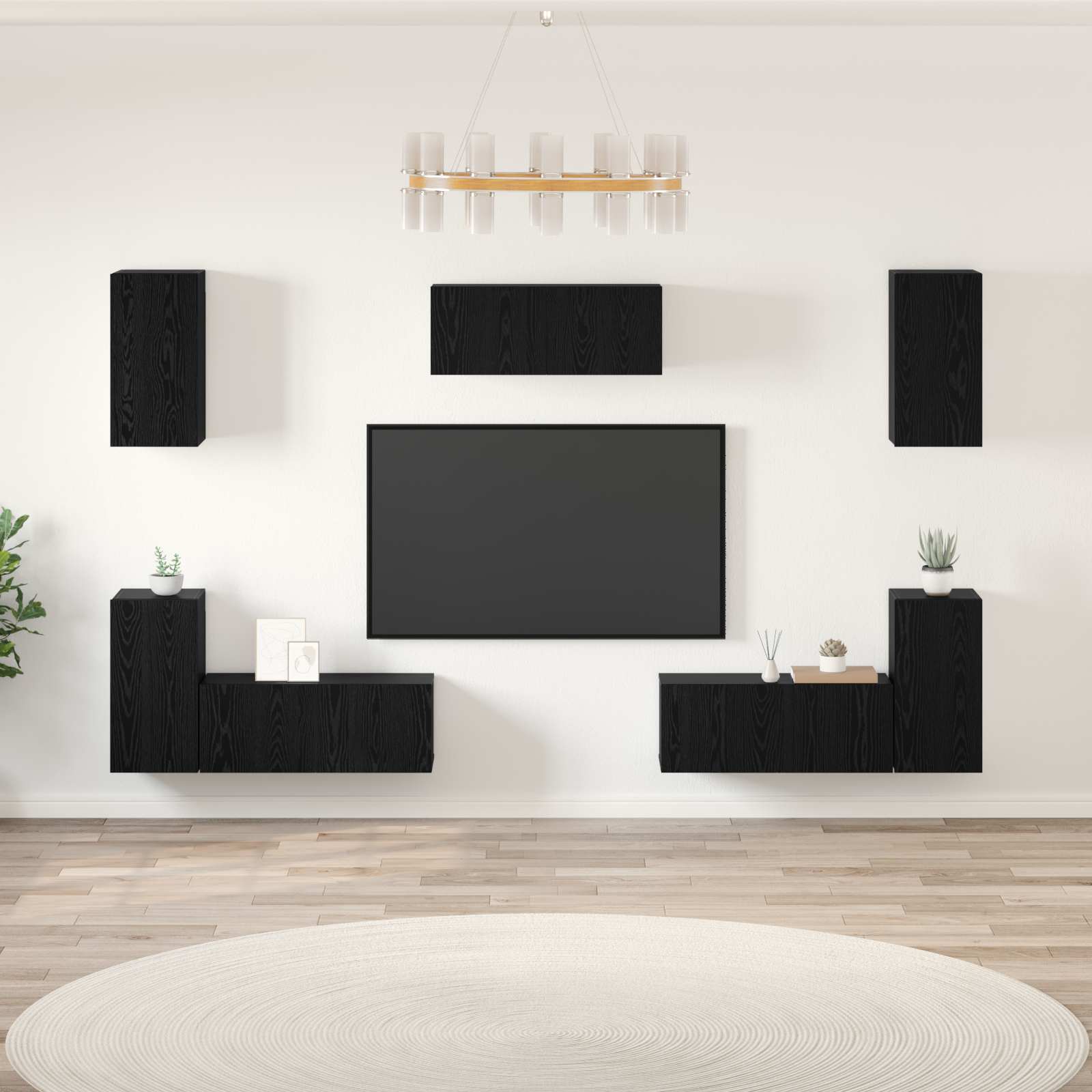 TV spintelių komplektas 7 pcs Juodas ąžuolas Apdirbta mediena