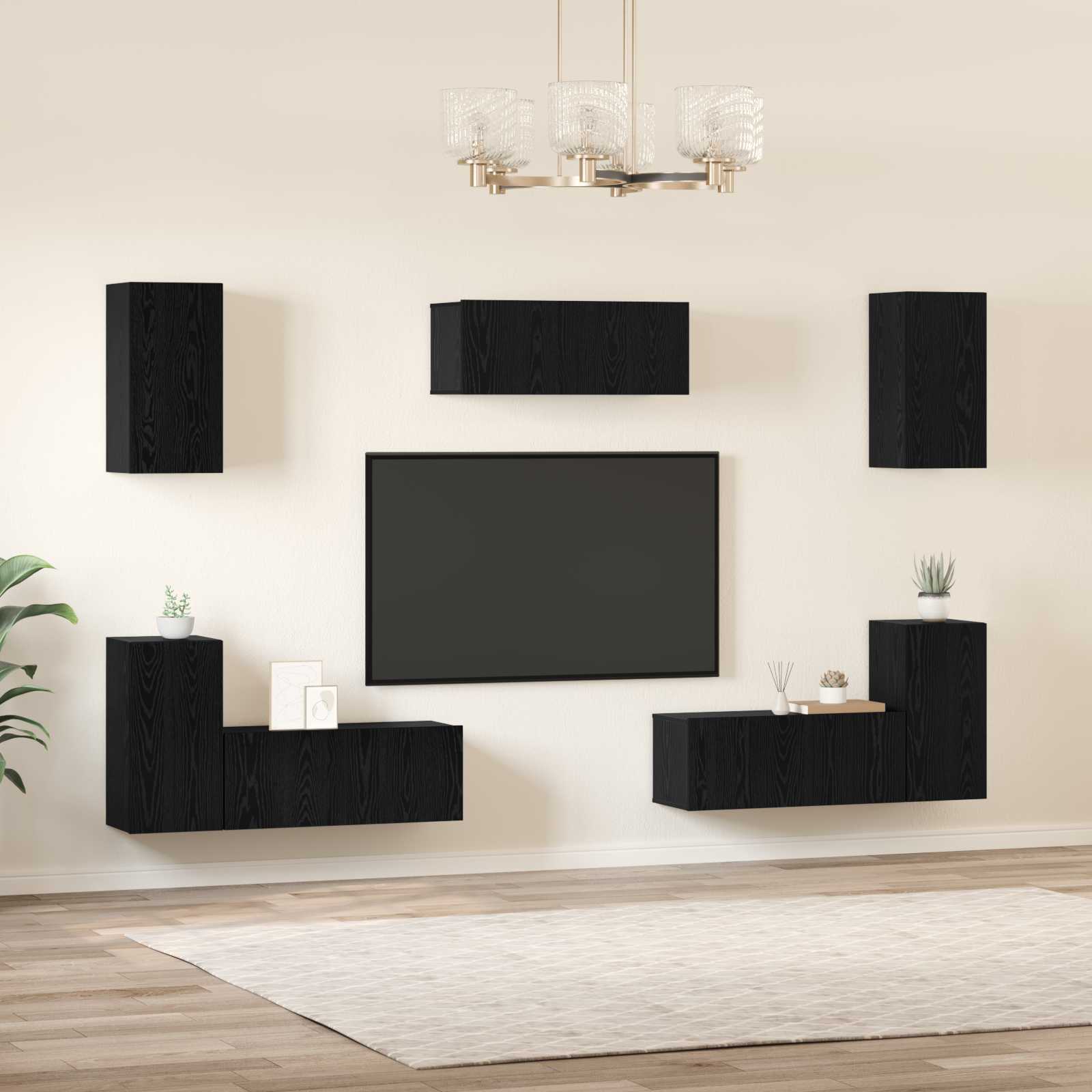 TV spintelių komplektas 7 pcs Juodas ąžuolas Apdirbta mediena