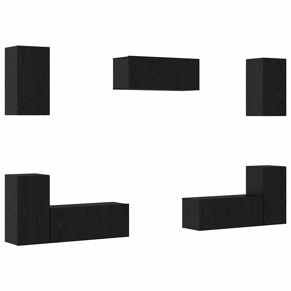 TV spintelių komplektas 7 pcs Juodas ąžuolas Apdirbta mediena