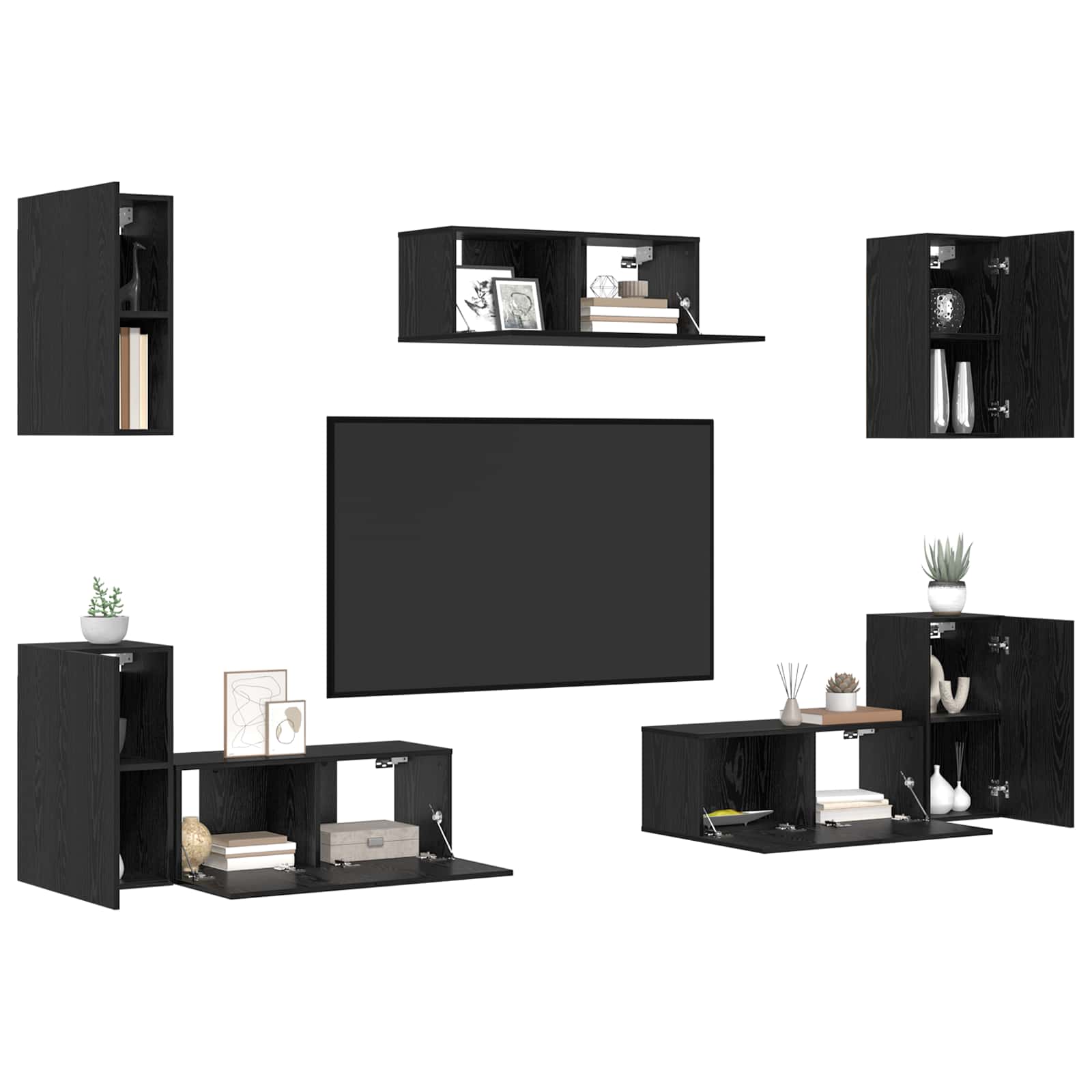 TV spintelių komplektas 7 pcs Juodas ąžuolas Apdirbta mediena