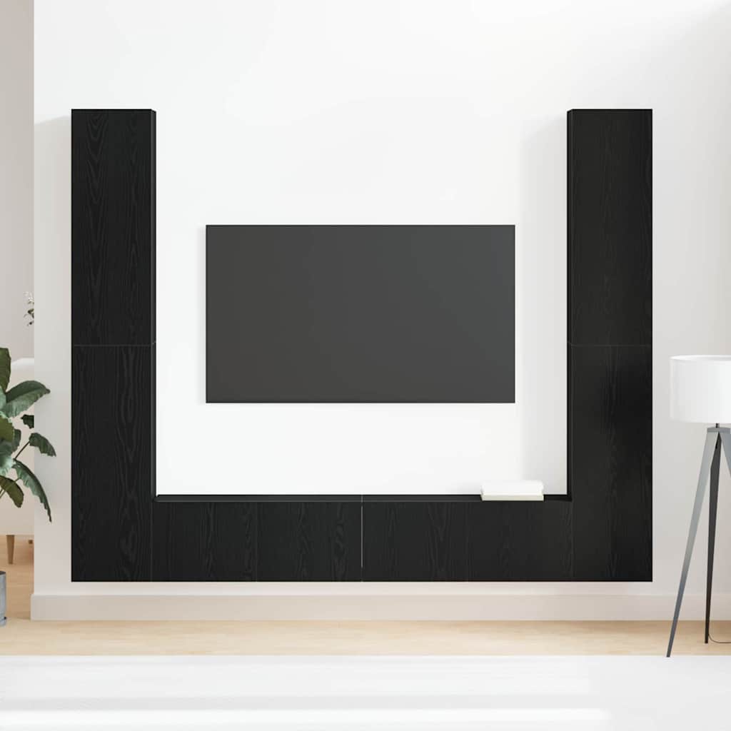 6 dalių TV spintelė - montuojama ant sienos, juodo ąžuolo medžio