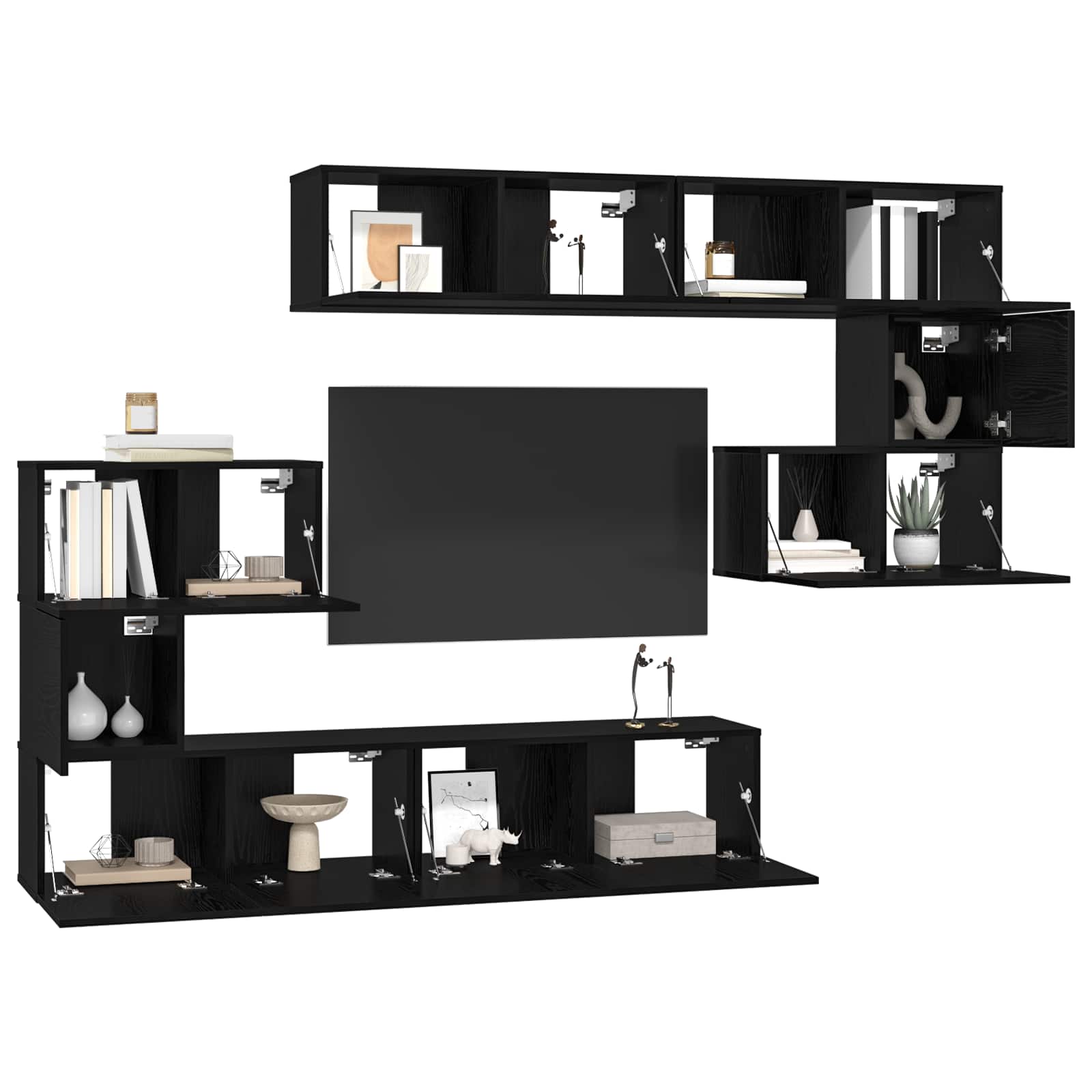 TV spintelių komplektas 8 pcs Juodas ąžuolas Apdirbta mediena