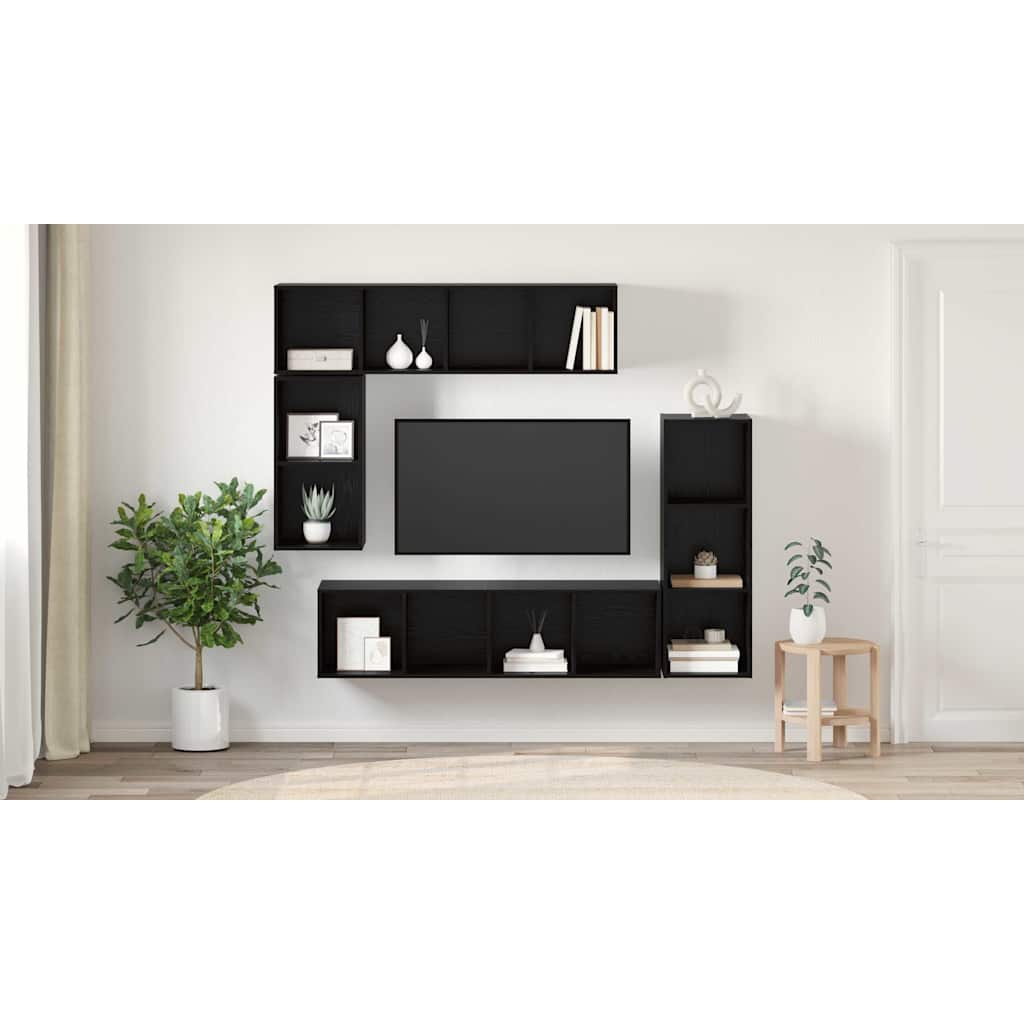TV spintelių komplektas 4 pcs juoda ąžuolo Apdirbta mediena
