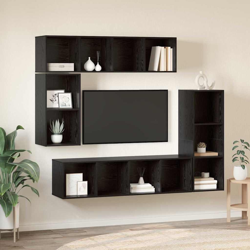 TV Cabinet Set 4 pcs Black Oak Engineered Wood