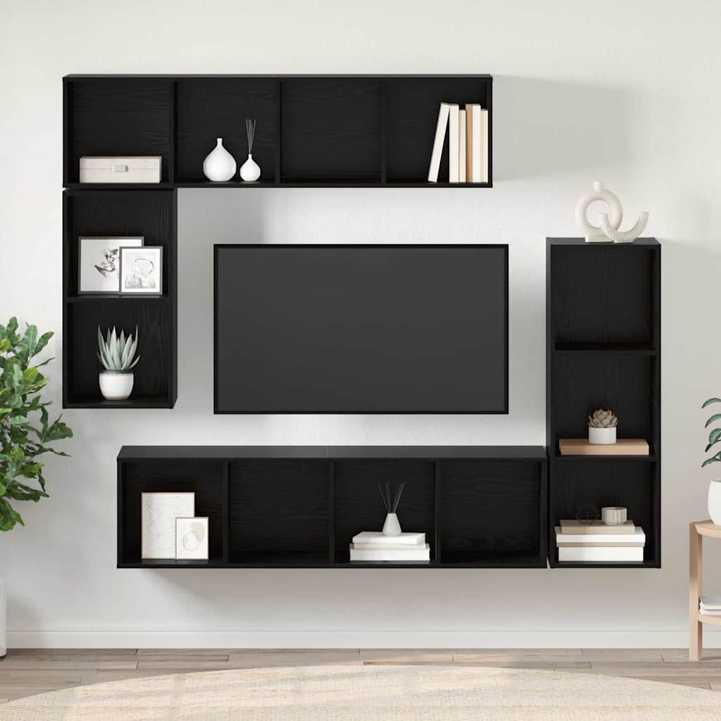 TV Cabinet Set 4 pcs Black Oak Engineered Wood