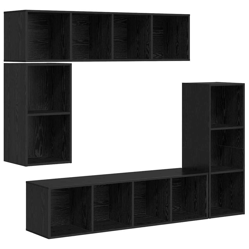 TV spintelių komplektas 4 pcs juoda ąžuolo Apdirbta mediena