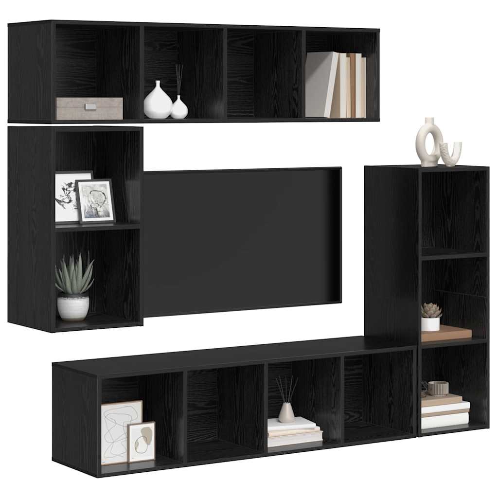 TV Cabinet Set 4 pcs Black Oak Engineered Wood