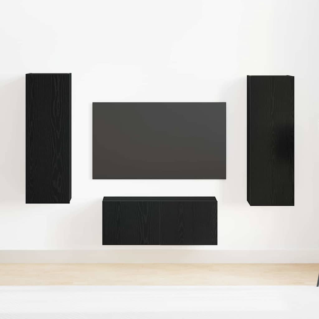 4 dalių TV spintelės komplektas Juoduoju ąžuolu Inžinerinis medis