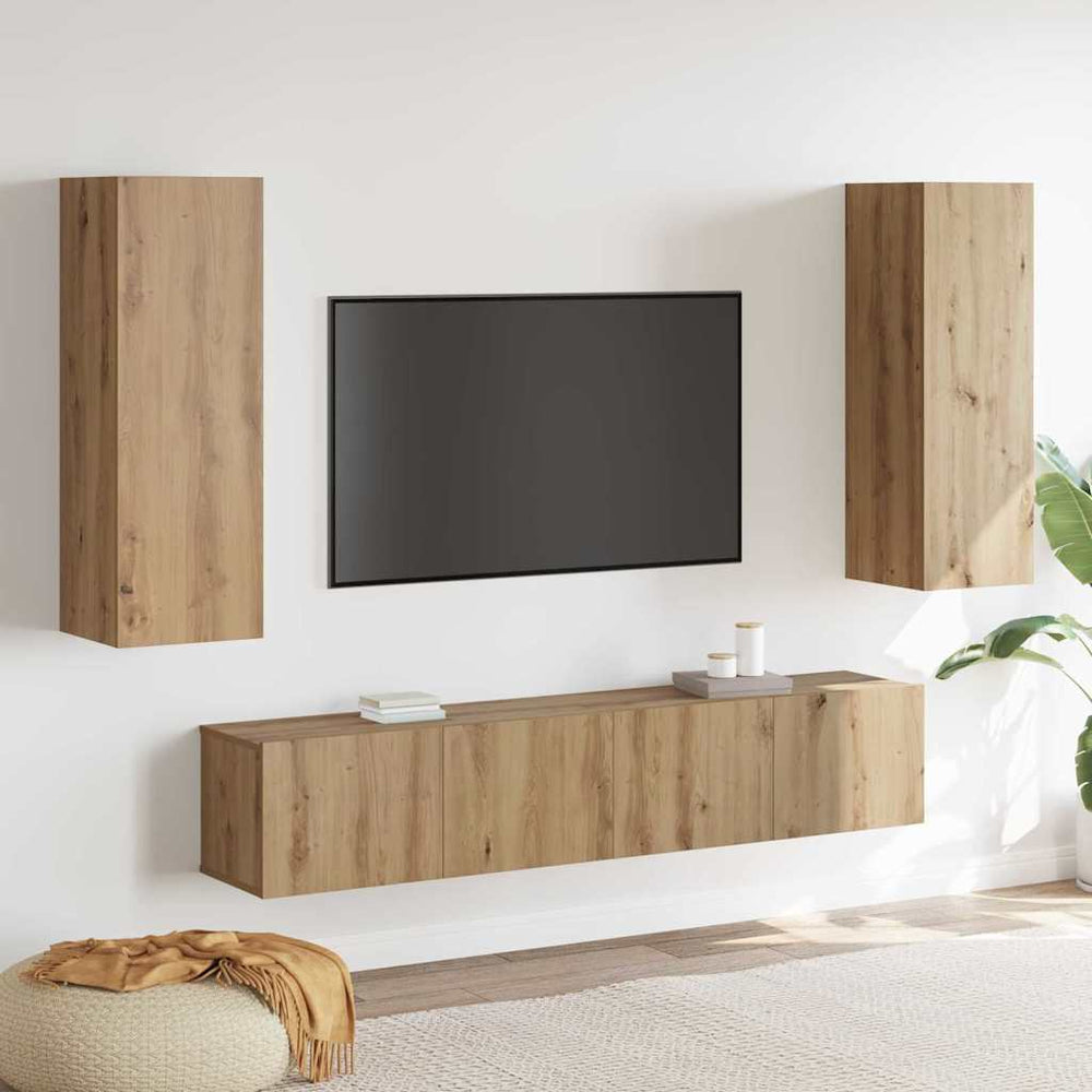 4 dalių TV spintos rinkinys amatų ąžuolo inžinerinė mediena
