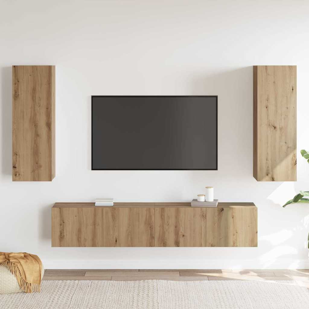 4 dalių TV spintos rinkinys amatų ąžuolo inžinerinė mediena