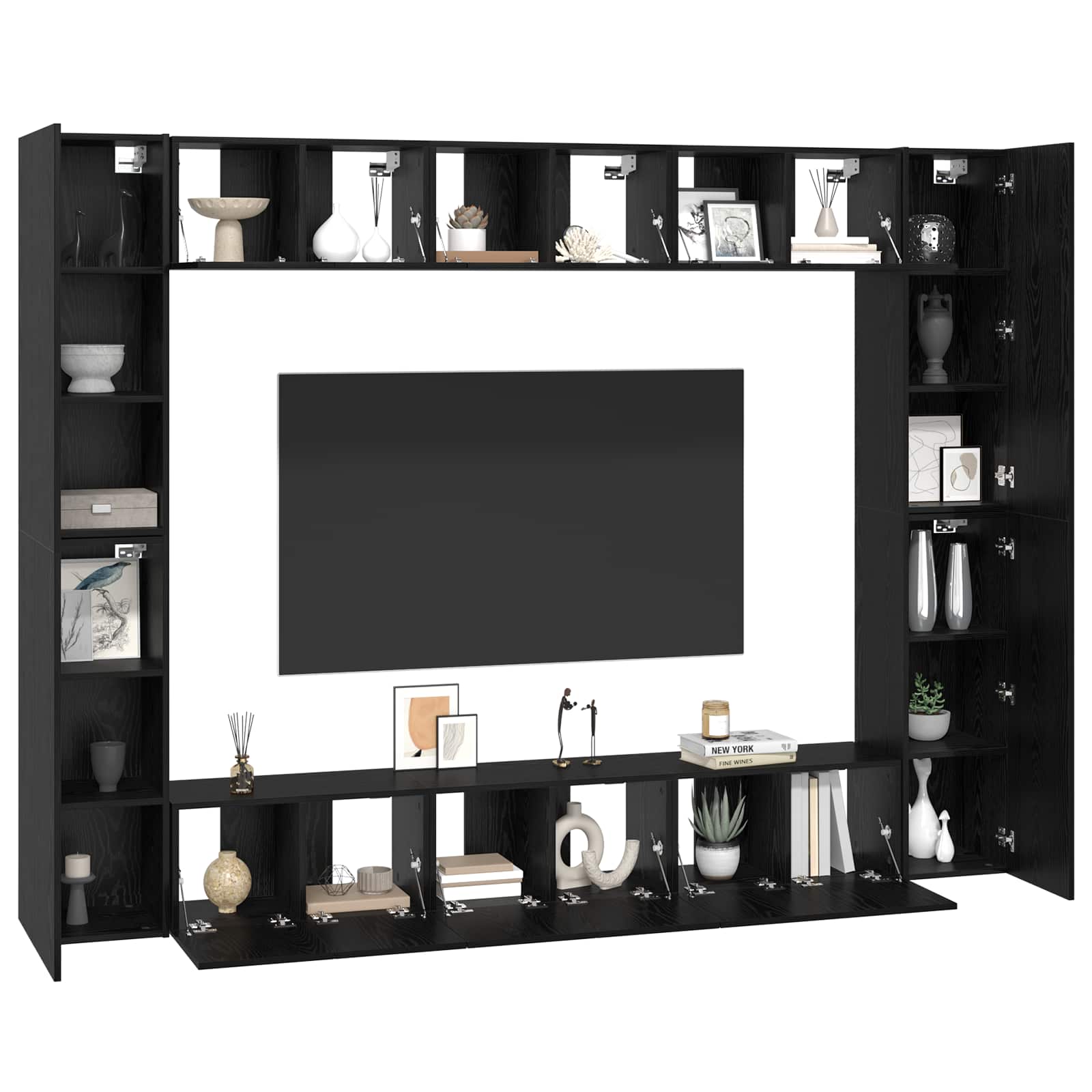 TV skapju komplekts 10 gab. Melns ozols 30,5 x 30 x 90 cm