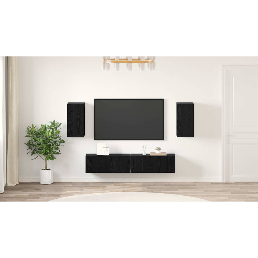 TV Cabinet Set 4 pcs Black Oak Engineered Wood