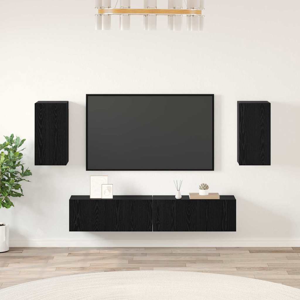 TV Cabinet Set 4 pcs Black Oak Engineered Wood