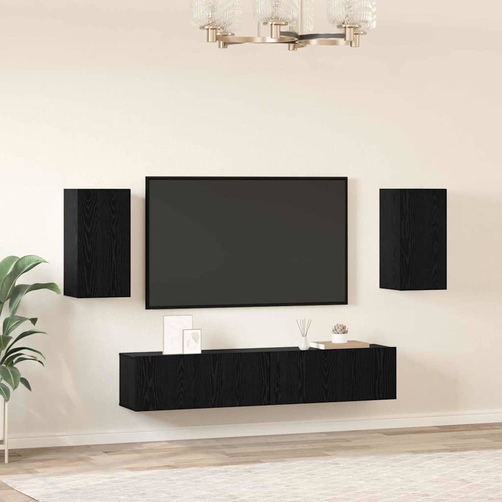 TV Cabinet Set 4 pcs Black Oak Engineered Wood