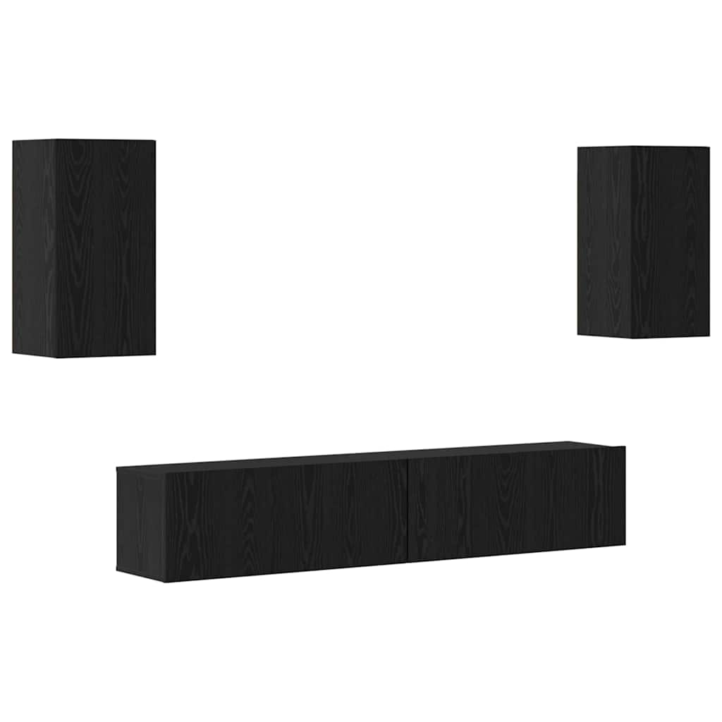 TV Cabinet Set 4 pcs Black Oak Engineered Wood