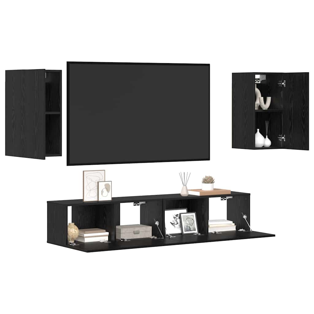 TV Cabinet Set 4 pcs Black Oak Engineered Wood