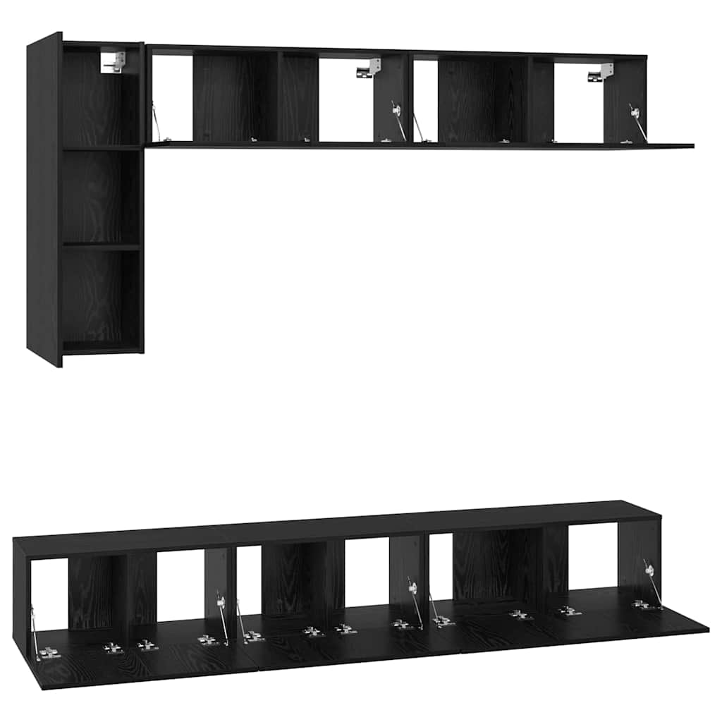 TV spintelių komplektas 6 pcs Juodas ąžuolas Apdirbta mediena