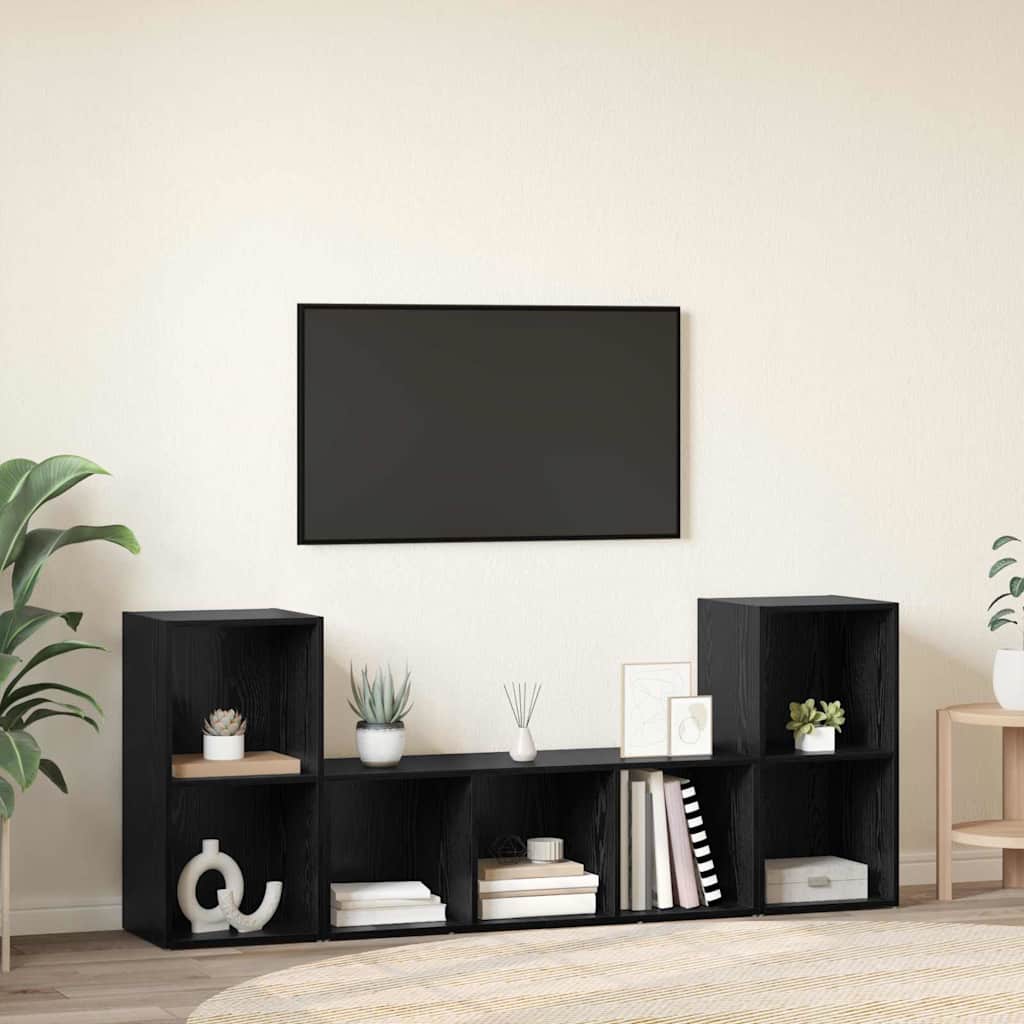 TV spintelių komplektas 3 pcs Juoda Apdirbta mediena