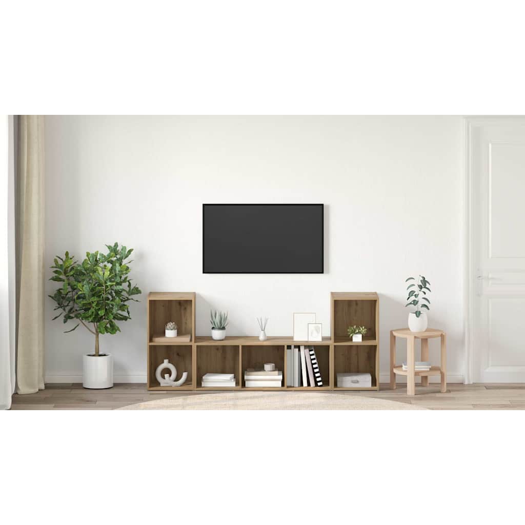 TV spintelių komplektas 3 pcs Ruda Apdirbta mediena