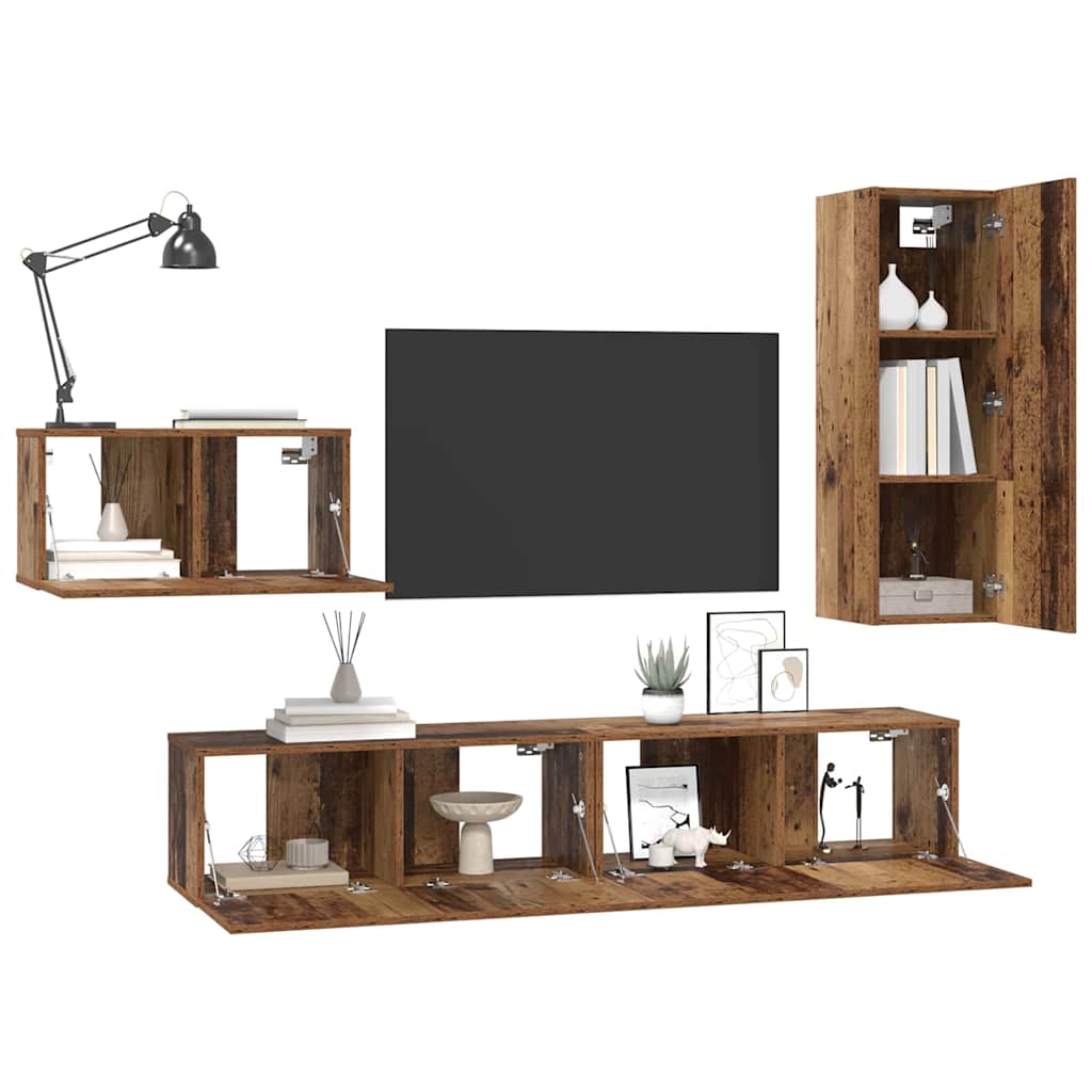 TV spintelių komplektas 4 pcs Senovinis medis Apdirbta mediena