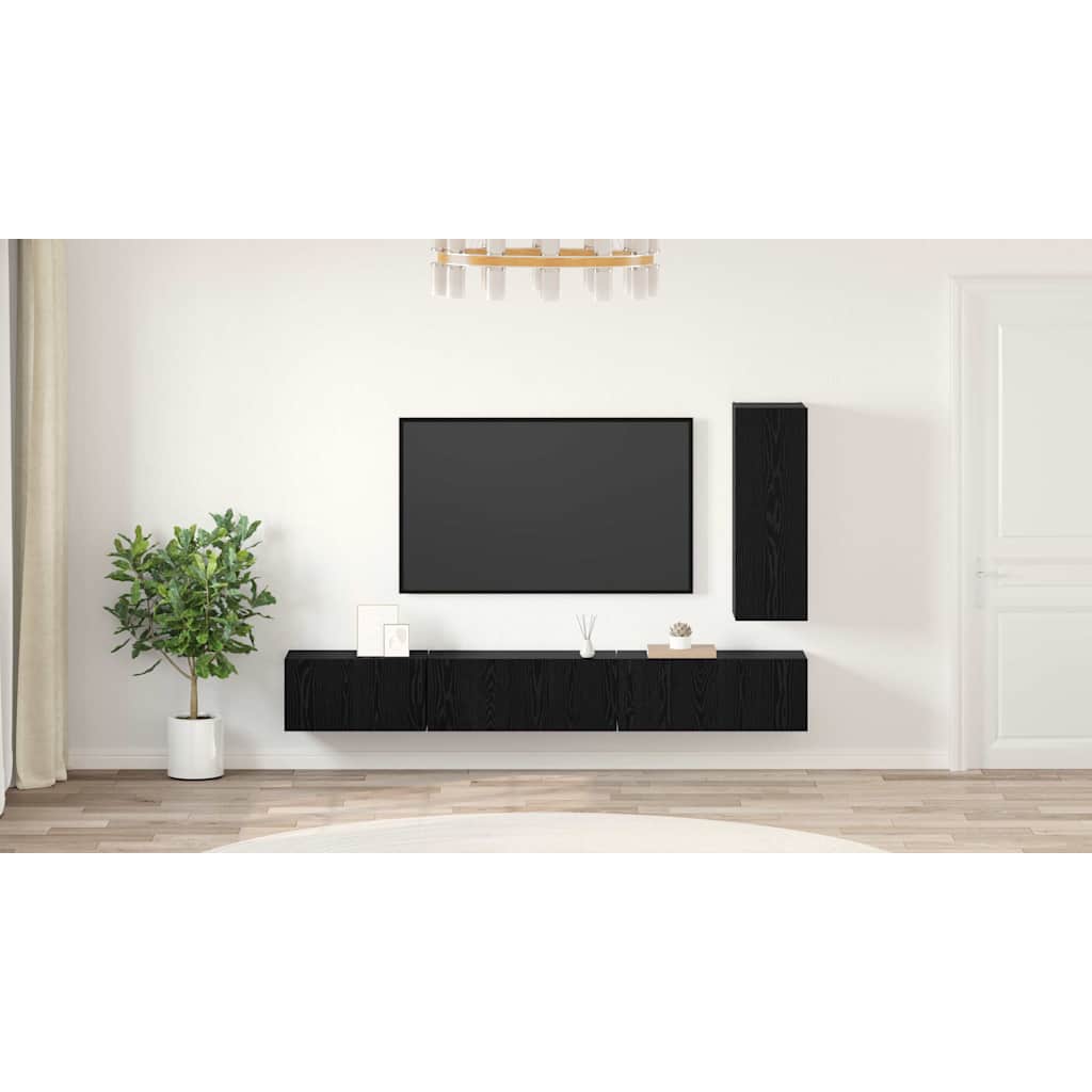 TV spintelių komplektas 4 pcs Juodas ąžuolas Apdirbta mediena