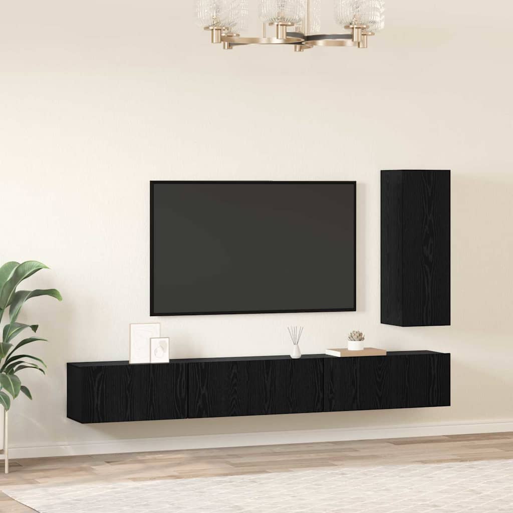 TV spintelių komplektas 4 pcs Juodas ąžuolas Apdirbta mediena