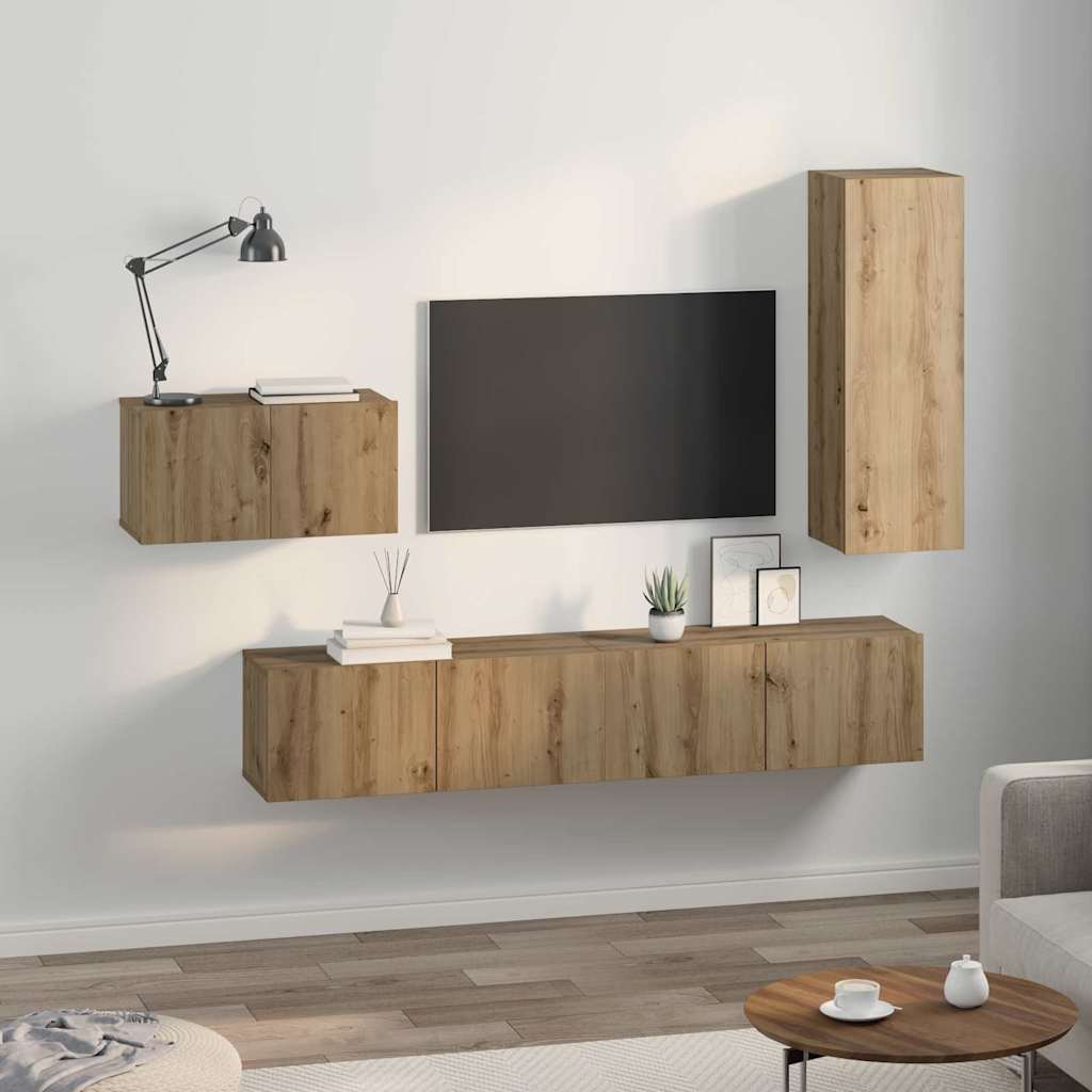 TV spintelių komplektas su stalčių 4 pcs Amatininkų ąžuolas