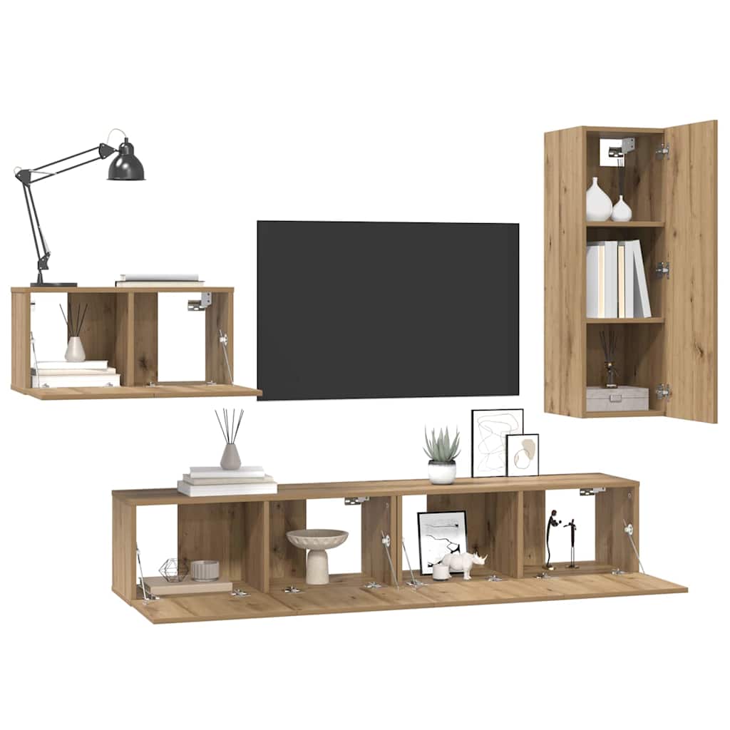 TV spintelių komplektas su stalčių 4 pcs Amatininkų ąžuolas