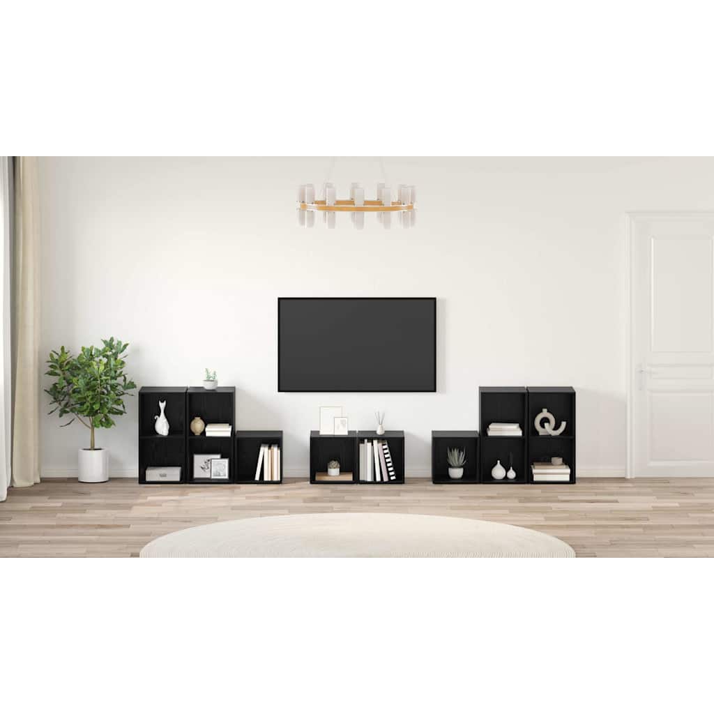 TV spintelės komplektas 8 pcs Juodas ąžuolas Apdirbta mediena