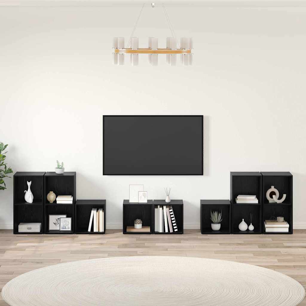 TV spintelės komplektas 8 pcs Juodas ąžuolas Apdirbta mediena