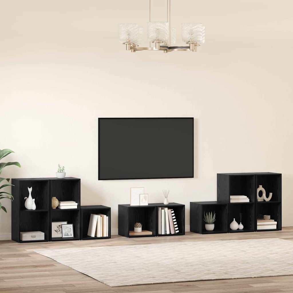 TV spintelės komplektas 8 pcs Juodas ąžuolas Apdirbta mediena