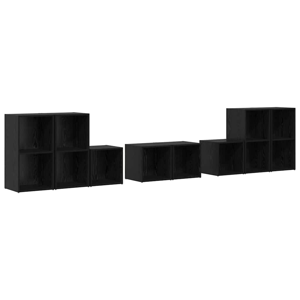 TV spintelės komplektas 8 pcs Juodas ąžuolas Apdirbta mediena