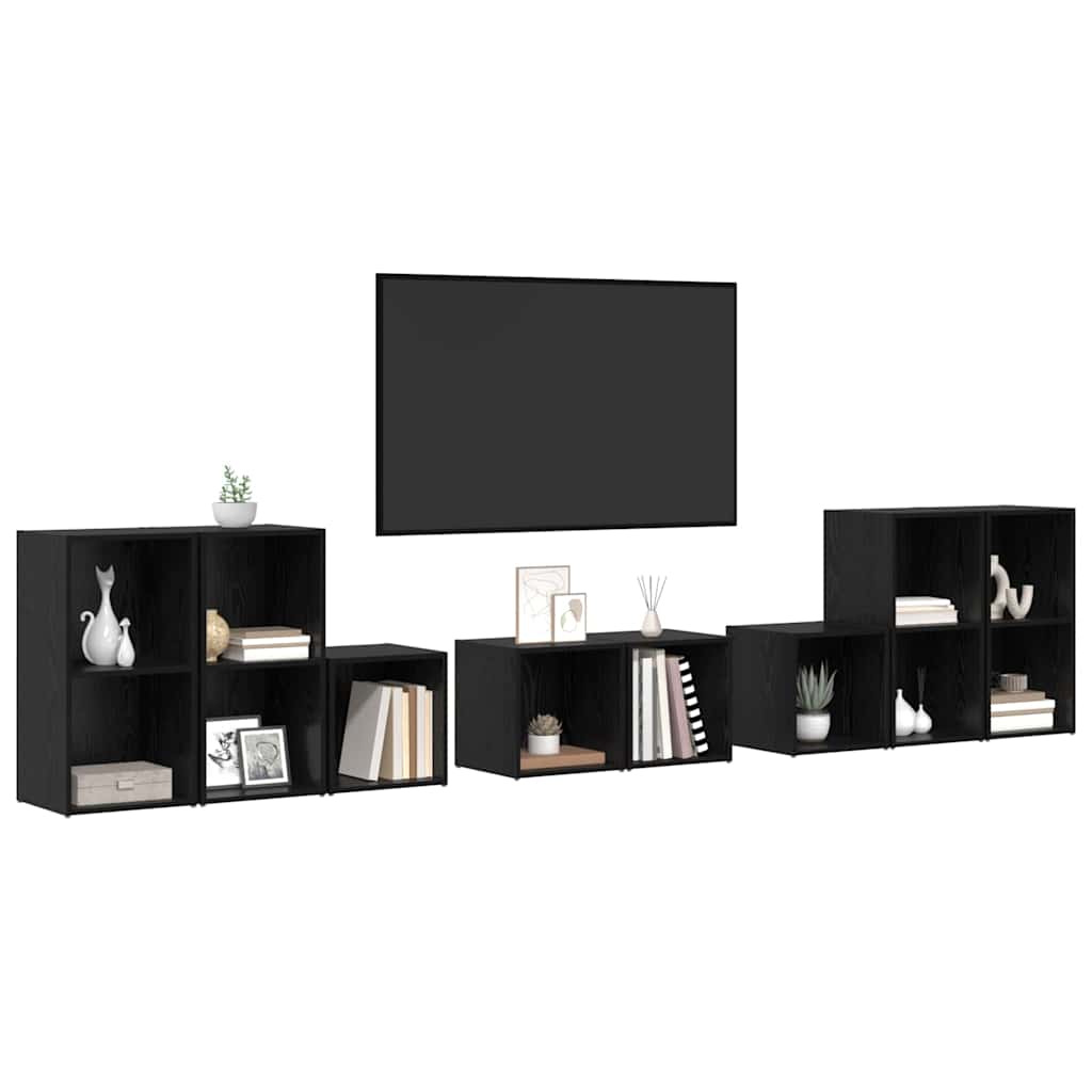 TV spintelės komplektas 8 pcs Juodas ąžuolas Apdirbta mediena
