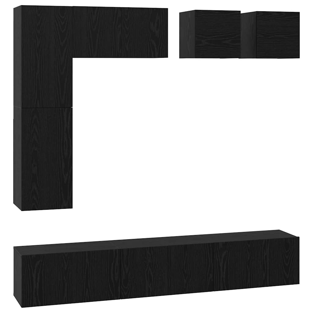 TV Cabinet Set 8 pcs Black Oak Engineered Wood