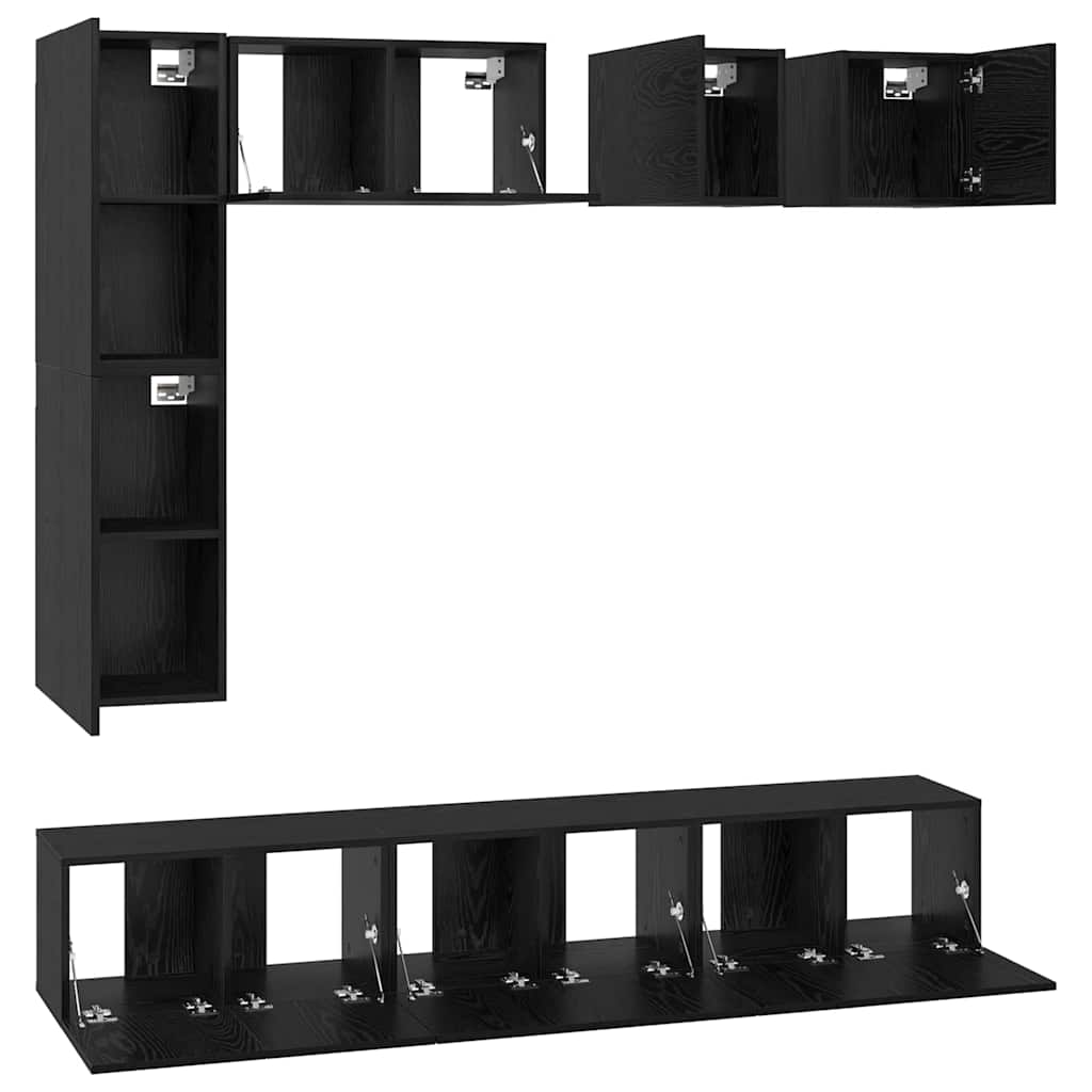 TV Cabinet Set 8 pcs Black Oak Engineered Wood