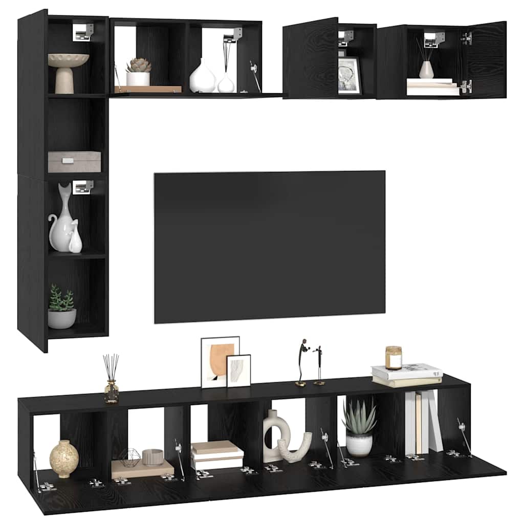 TV Cabinet Set 8 pcs Black Oak Engineered Wood