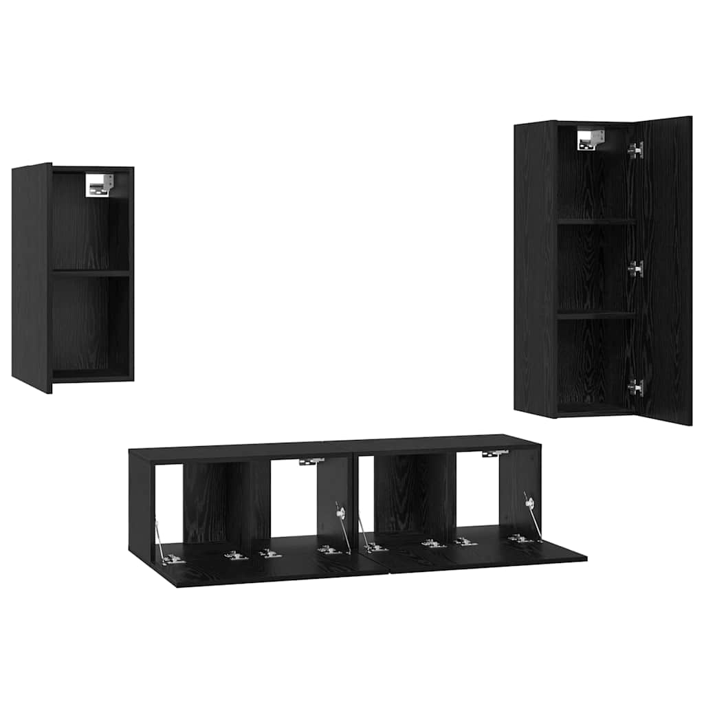 TV spintelių komplektas 4 pcs Juodas ąžuolas Apdirbta mediena