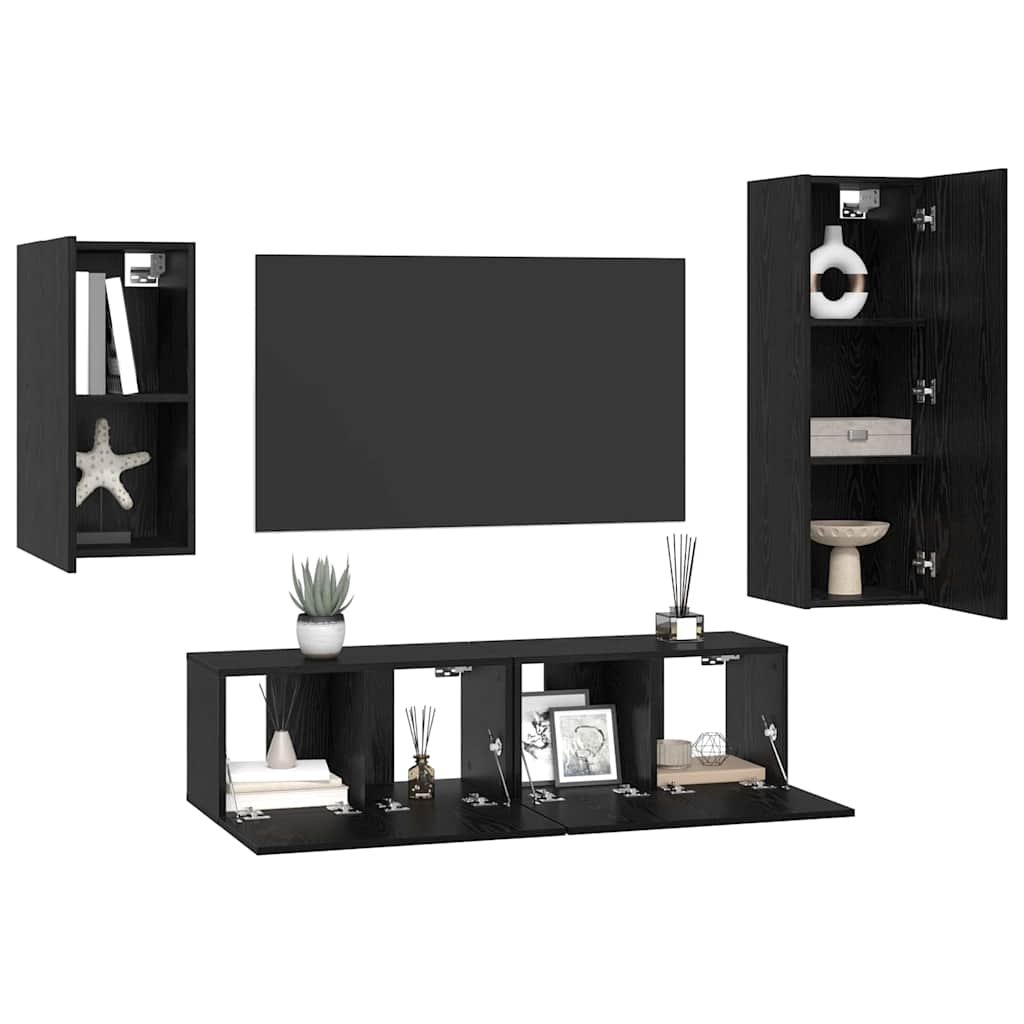 TV spintelių komplektas 4 pcs Juodas ąžuolas Apdirbta mediena