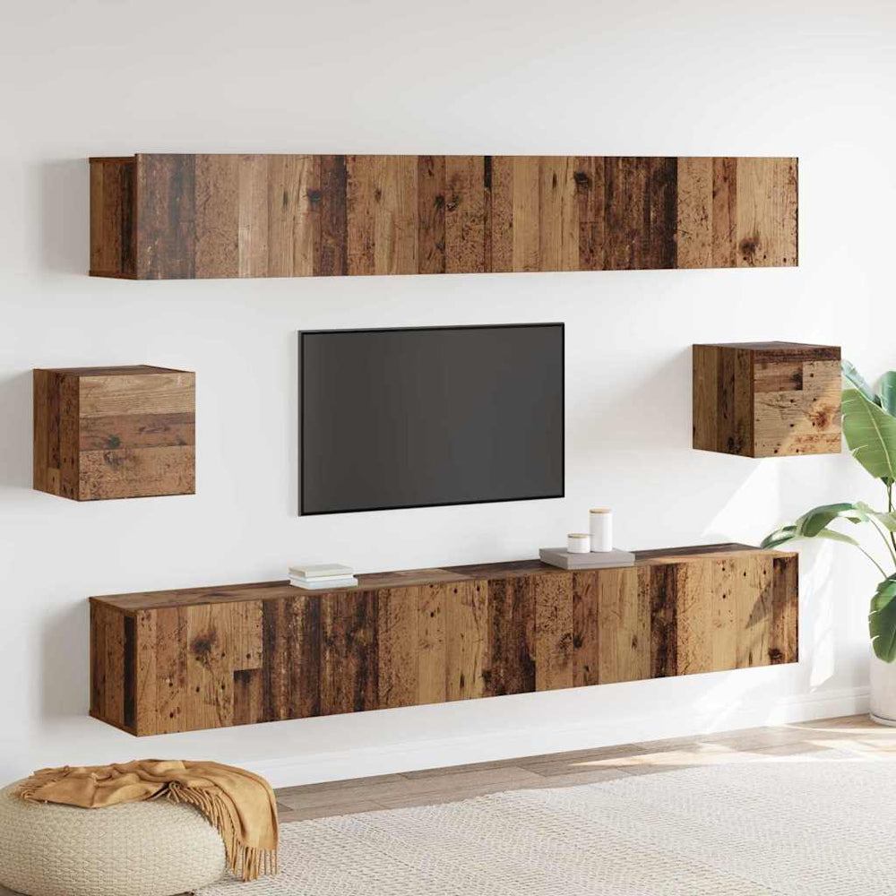 6 dalių TV spintelės komplektas senos medienos inžinerinė mediena