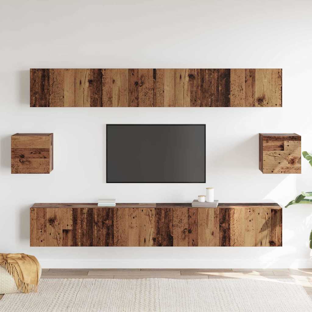 6 dalių TV spintelės komplektas senos medienos inžinerinė mediena