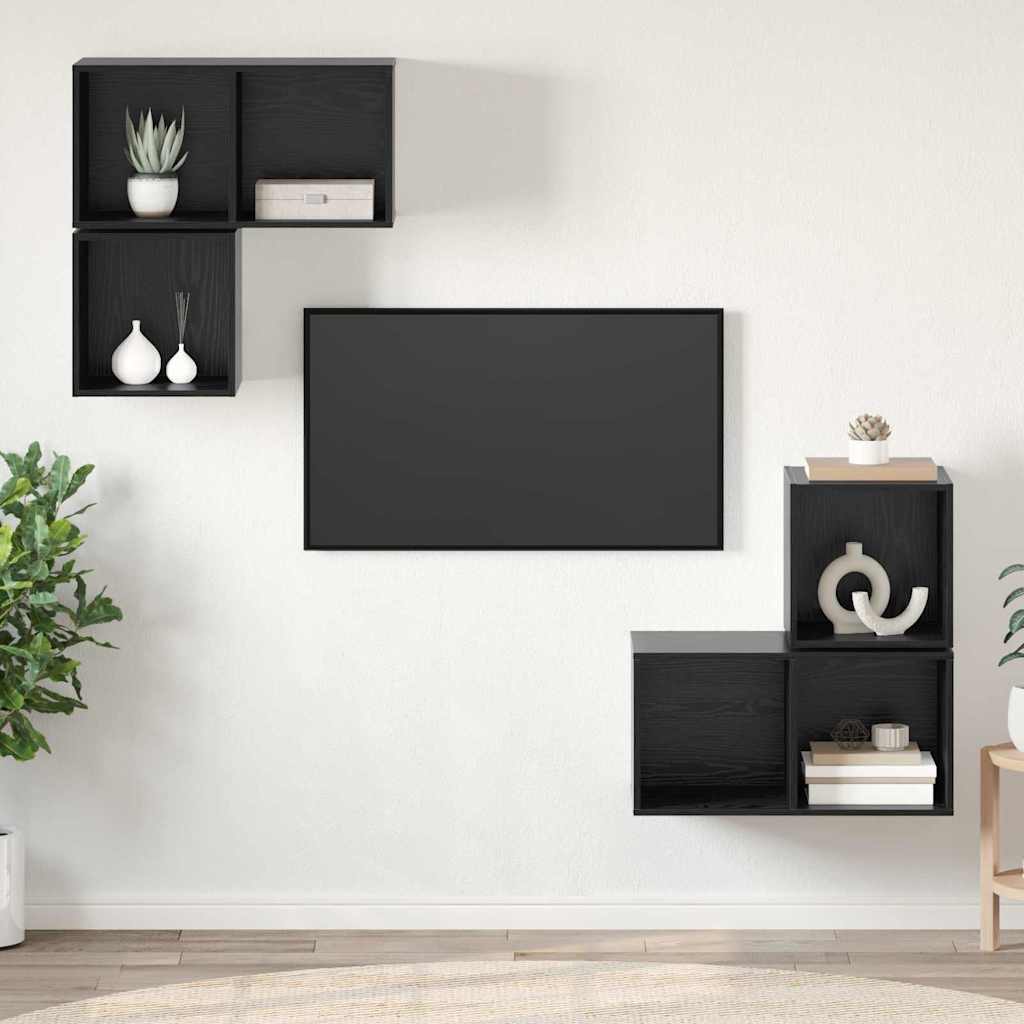 TV skapju komplekts 4 gab. melns ozols 37 x 37 x 72 cm
