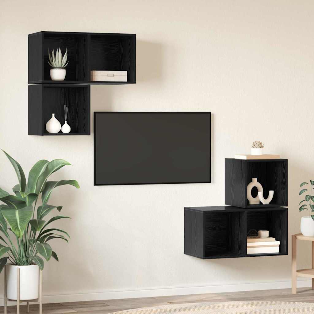 TV skapju komplekts 4 gab. melns ozols 37 x 37 x 72 cm
