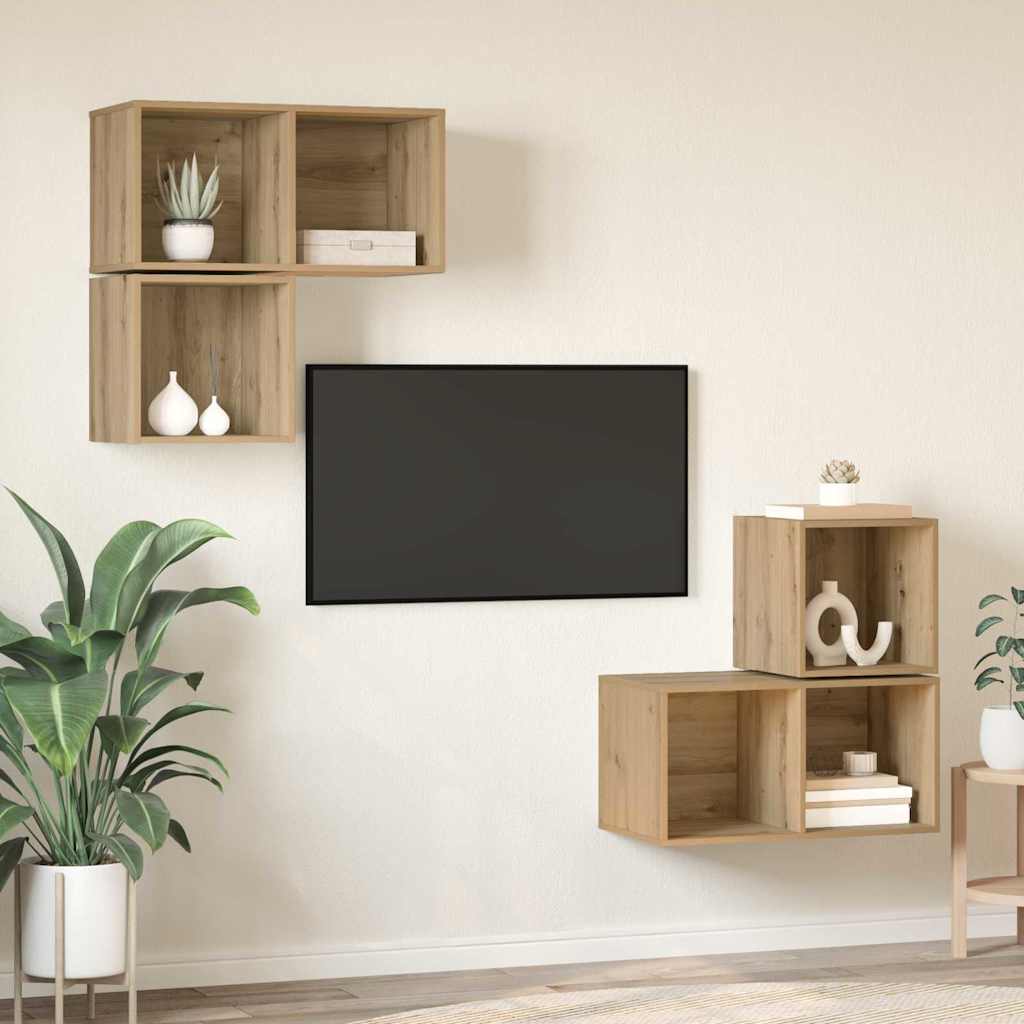 TV spintelės komplektas 4 pcs artisano ąžuolo 37 x 37 x 72 cm